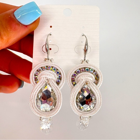 Handmade Earrings Soutache‎ handcrafted White - Picture 1 of 8
